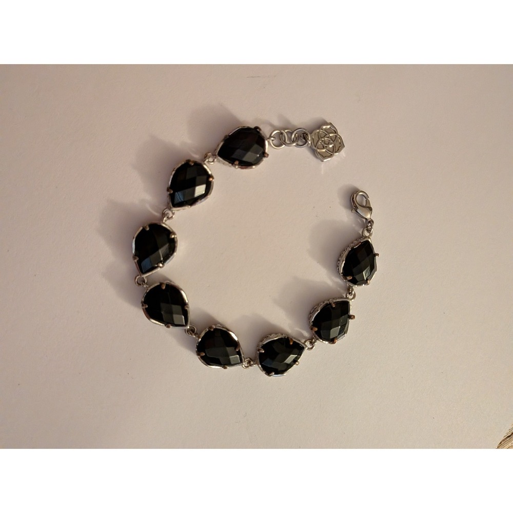 Kendra Scott Silver Tone Black Faceted Teardrop Stone Link Bracelet